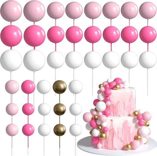 36 Pack Balls Cake Topper Decorations Foam Balloons Cake Decorations Mini Balloons Cake Toppers Balls Cake Picks for Baby Shower Wedding Anniversary Birthday Party Decorations Rose Red White Gold