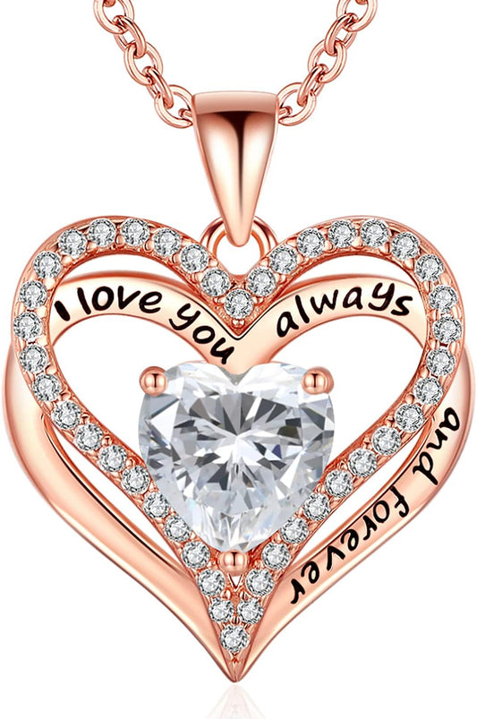 S925 Sterling Silver Necklace for Women, Wife Jewelry Rose Gold, Mom Birthday Valentines Mothers Day Gifts, Girlfriend Necklaces, Daughter Heart Jewel, Anniversary for Her