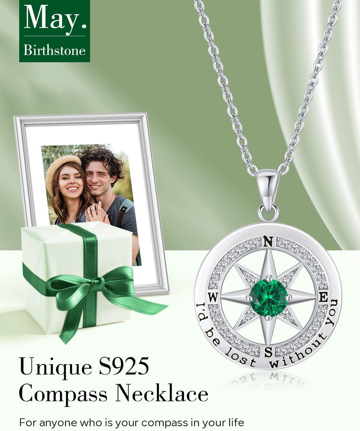 S925 Necklace Gift for Wife |Compass Jewelry |Women Anniversary |Sterling Silver |Girlfriend Birthday Gifts for Her Valentines |I'd be Lost without You |Jewel 18K Gold