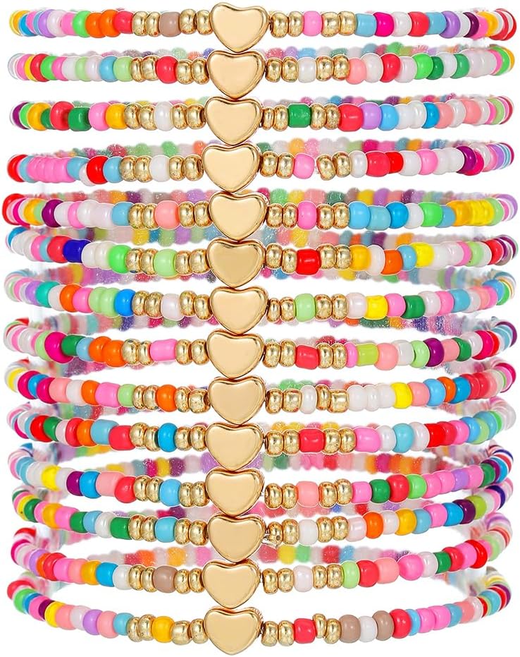 Friendship Bracelets Boho Stackable Bracelets for Women Surfer Heishi Clay Bead Bracelets Stretch Preppy Bracelets Colorful Boho Bracelets for Women
