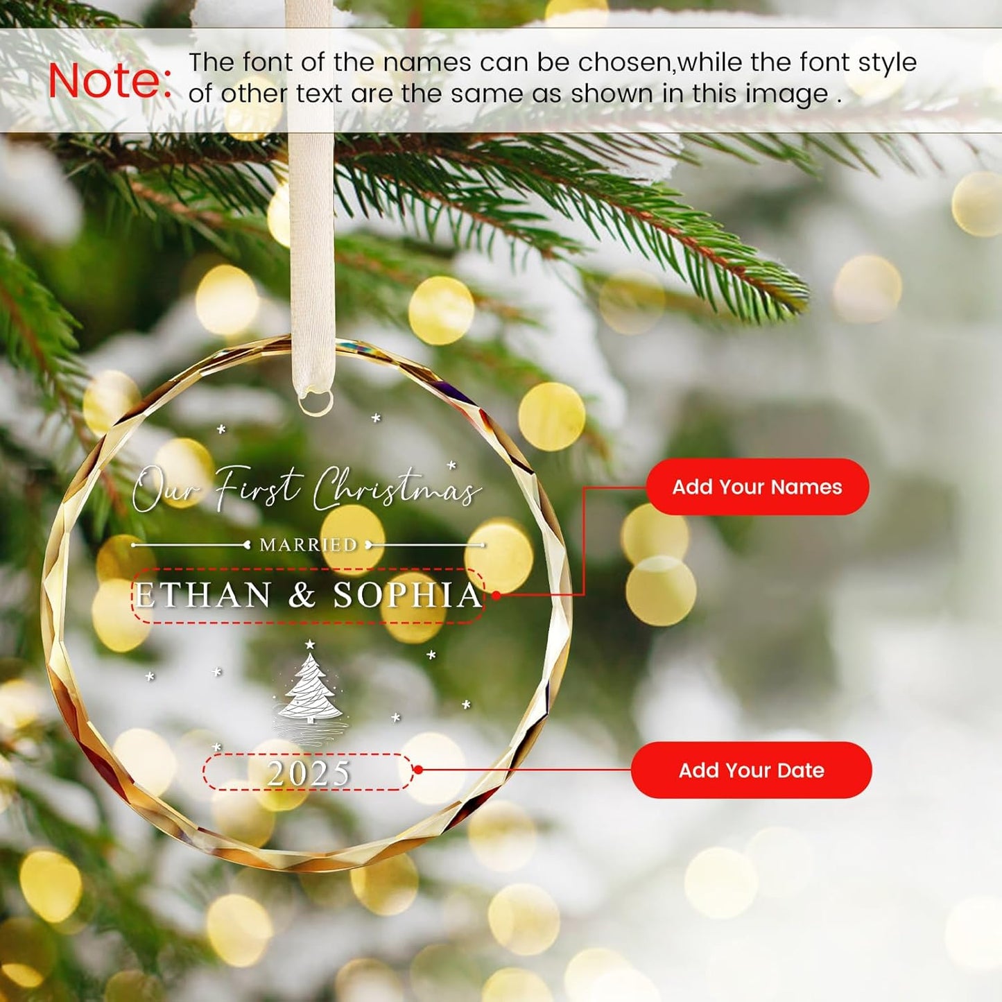 Personalized First Christmas Married Ornament 2025, Custom Engaged Christmas Ornaments with Names, Customized Wedding Engagement Gifts for Newlywed Couples Him Her