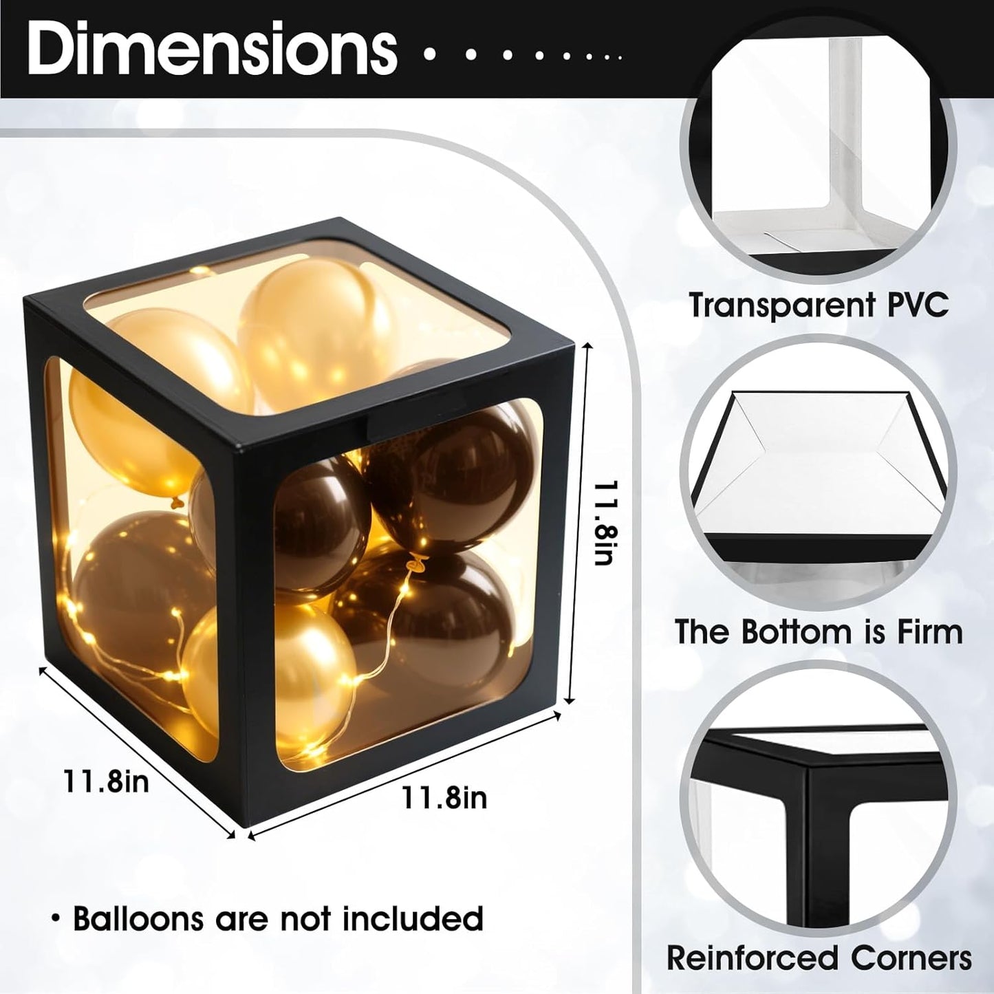 Ledido Baby Boxes with Letters for Baby Shower Decoration, 4 pcs Clear Balloon Boxes Blocks with LED Fairy String Lights 38 Balloons for Boy Girl Gender Reveal Birthday Party (Black)