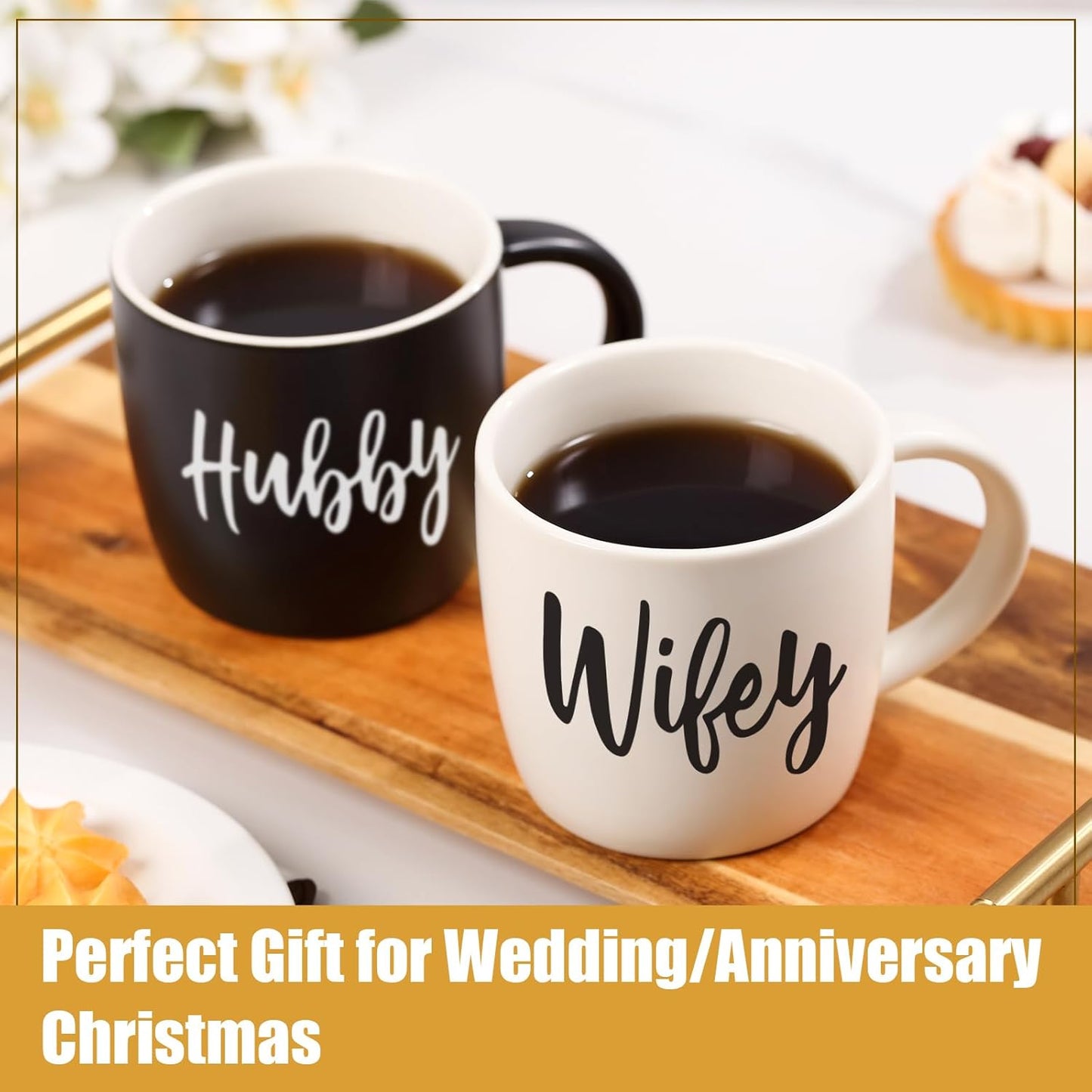 Wedding Gifts for Couples,Hubby & Wifey Wedding Coffee Cup Set,Bridal Shower Gifts for Bride and Groom, Newly-Married Anniversary for Him/Her，Mr and Mrs Gift