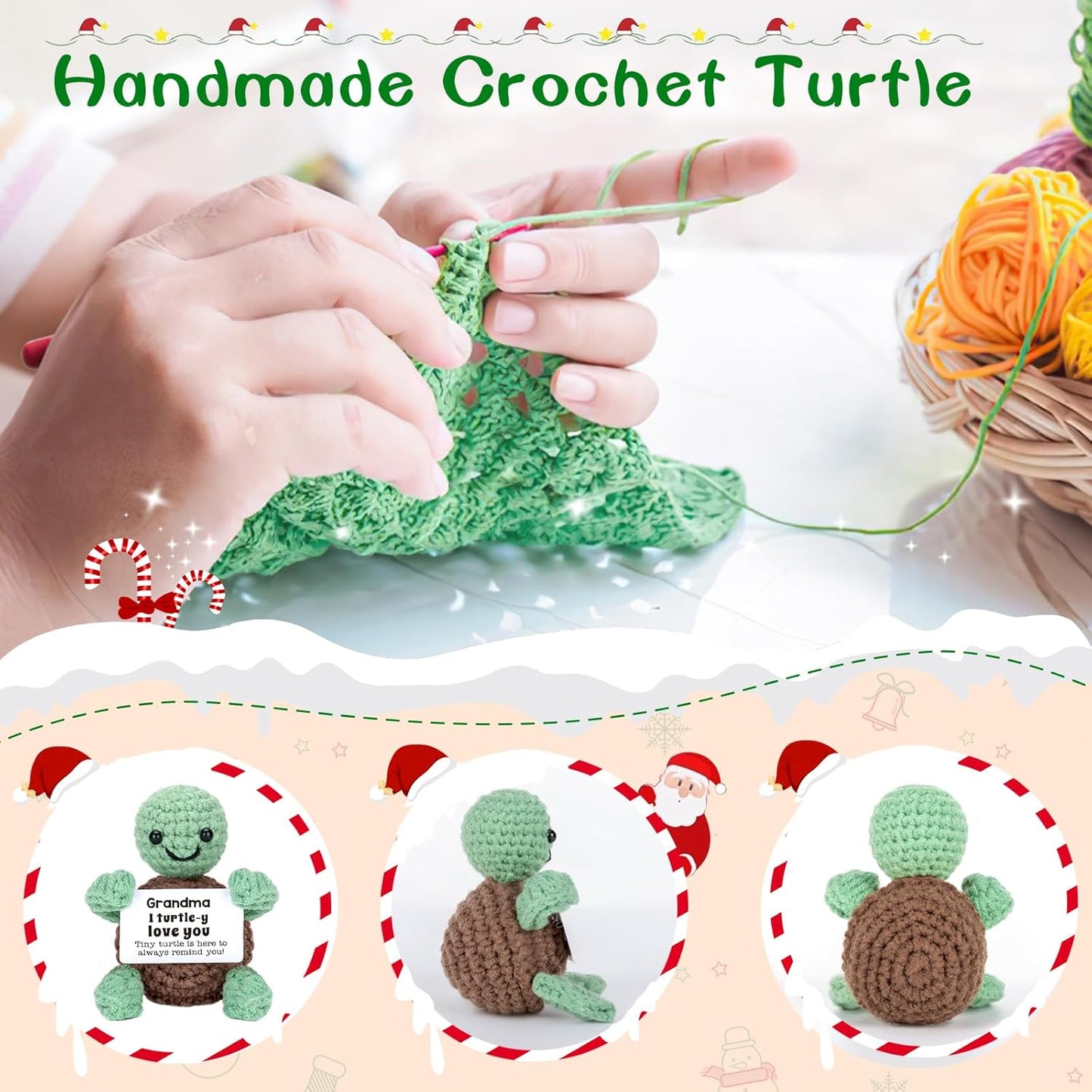 Mini Funny Turtle Grandma Gifts, Christmas Birthday Gifts for Grandma from Granddaughter Grandson Grandkids, Nana Gigi Love Small Cute Stuff Things, Handmade Emotional Positive Crochet Turtle