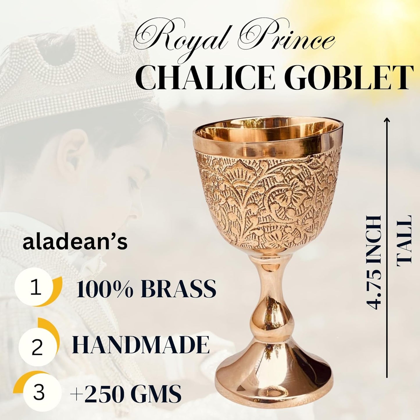 ALADEAN Vintage Chalice Goblet | 1x Royal Wine Cups of King Arthur - Renaissance Medieval Gifts for Communion, Christmas Wedding Anniversary Drinkware Pack of 1pc (Prince Goblet)