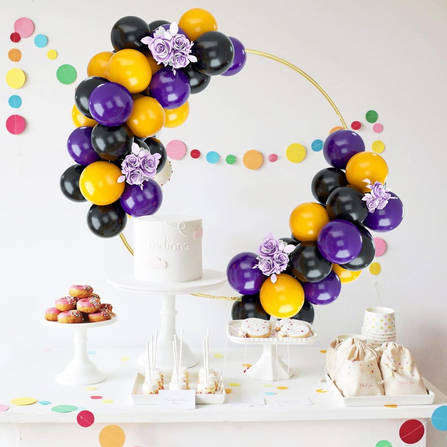 Purple, Black, Yellow 50PCS Latex Balloons for Birthday, Wedding, Baby Shower, Engagement, DIY Hula Hoop Arch Decoration