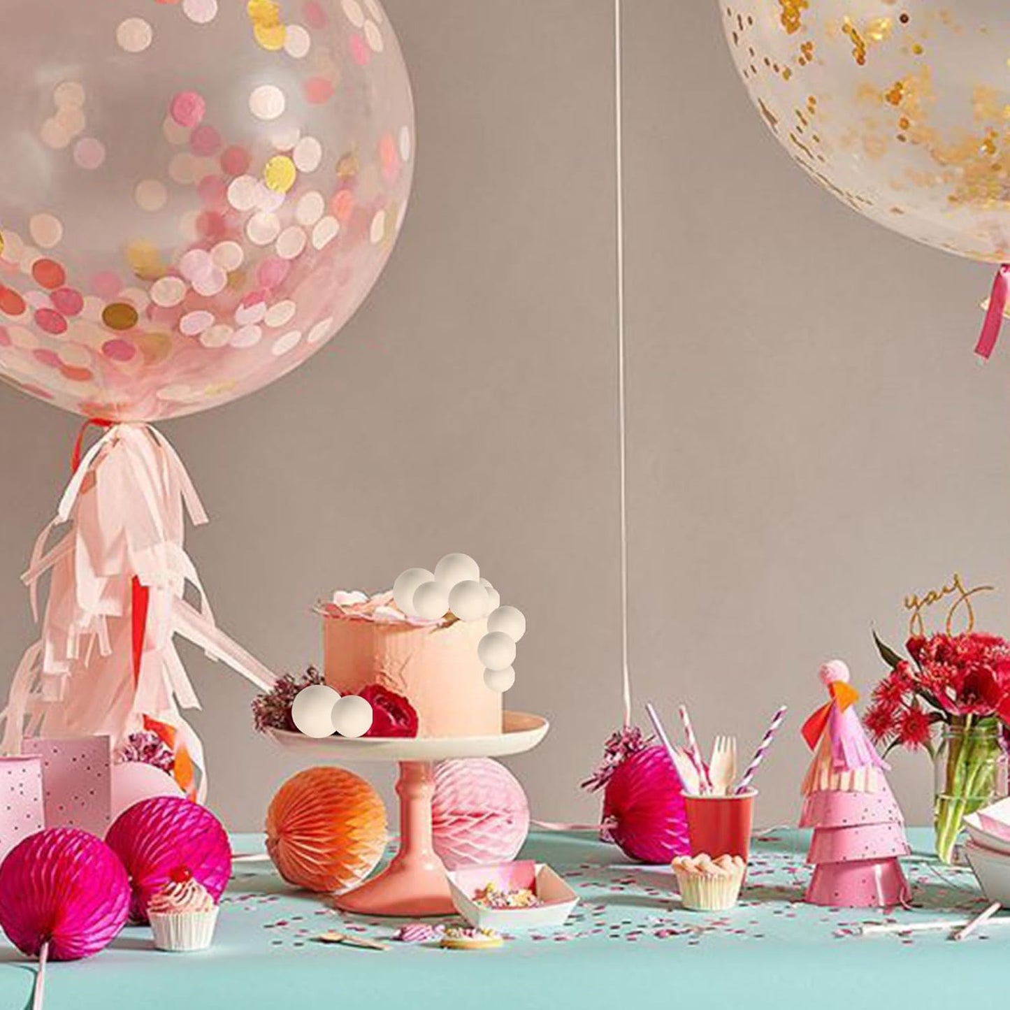 24 PCS Ball Cupcake Toppers Balls Cake Toppes Foam Balls Cupcake Picks DIY Mini Balloon Cake Inset Topper for Baby Shower Birthday Favor Wedding Anniversary Party Cake Decorations Supplies Khaki