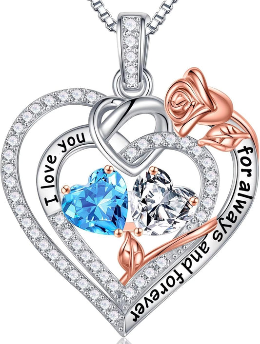 Iefil Christmas Gifts for Wife Women - 925 Sterling Silver Double Birthstone Necklace, Anniversary Birthday Gifts for Women, Jewelry Gift for Wife Girlfriend Mom Her