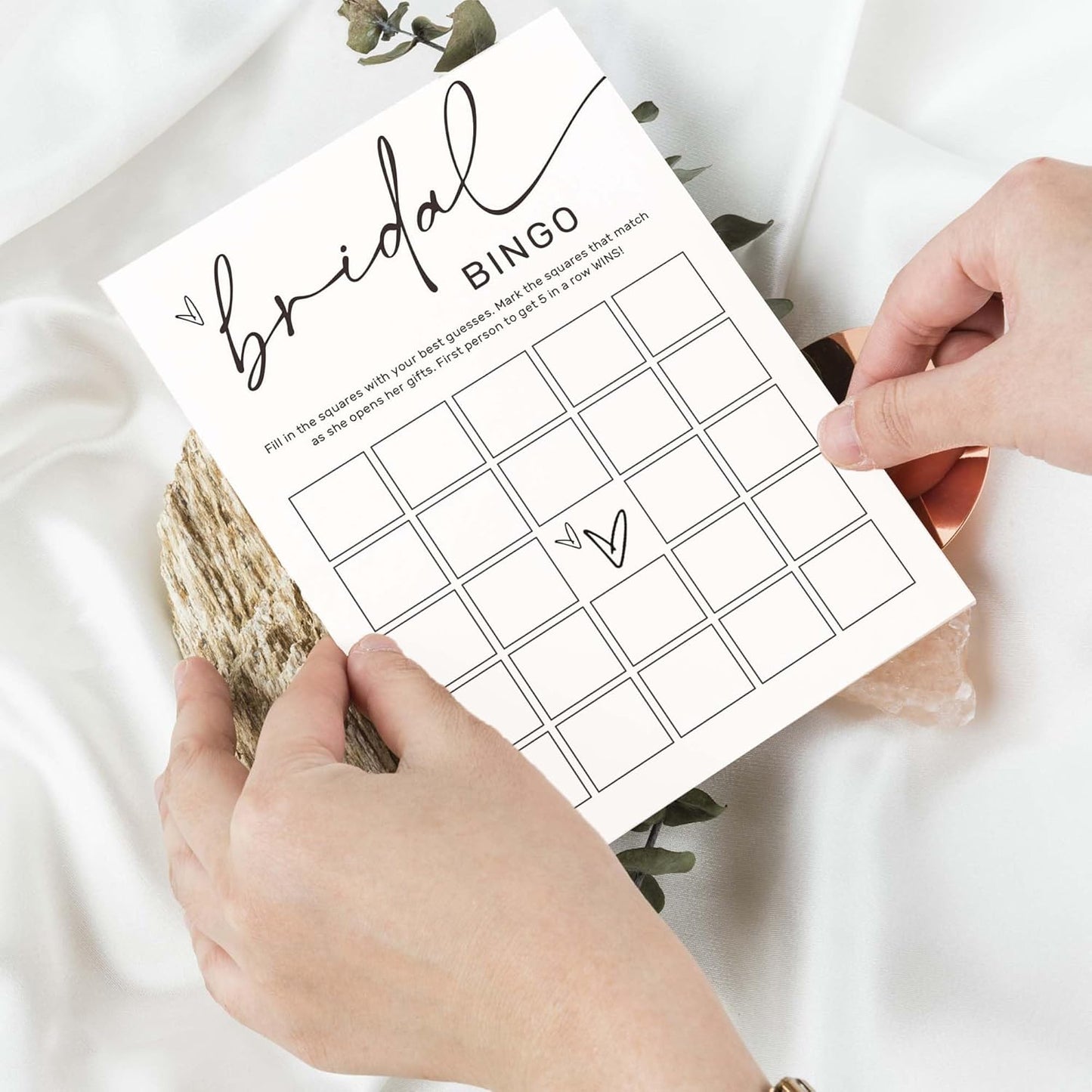 Bridal Shower Bingo, What Will The Bride to Be Receive, 25Pcs Bridal Bingo Game Cards, Engagement Party Games for Guests, Minimalist White Wedding Party Supplies - A18