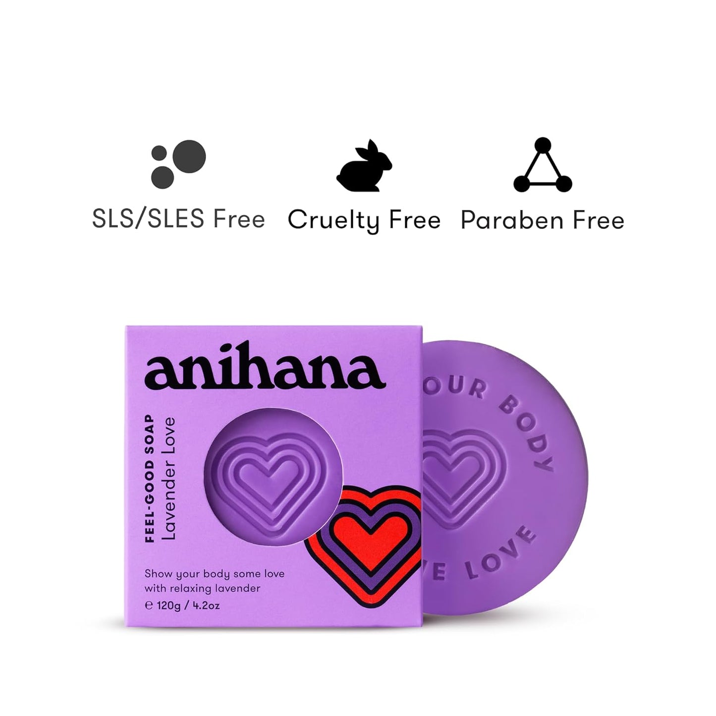 ANIHANA Feel-Good Soap 3 Pack with Coconut Oil and Shea Butter, Gentle Cleansing, Paraben Free, Cruelty Free, Refreshing Lavender Love Scent, 4.2 oz each