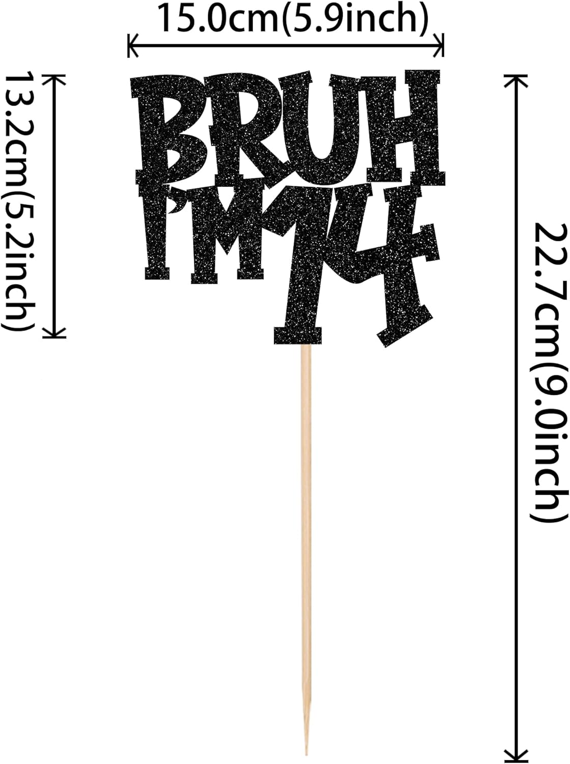 1 PCS Bruh I'm 14 Cake Topper Black Glitter Happy 14th Birthday Cake Pick Bro I'm 14 It's My 14th Birthday Cake Decoration for Cheers to 14 Years Birthday Party Decorations Supplies