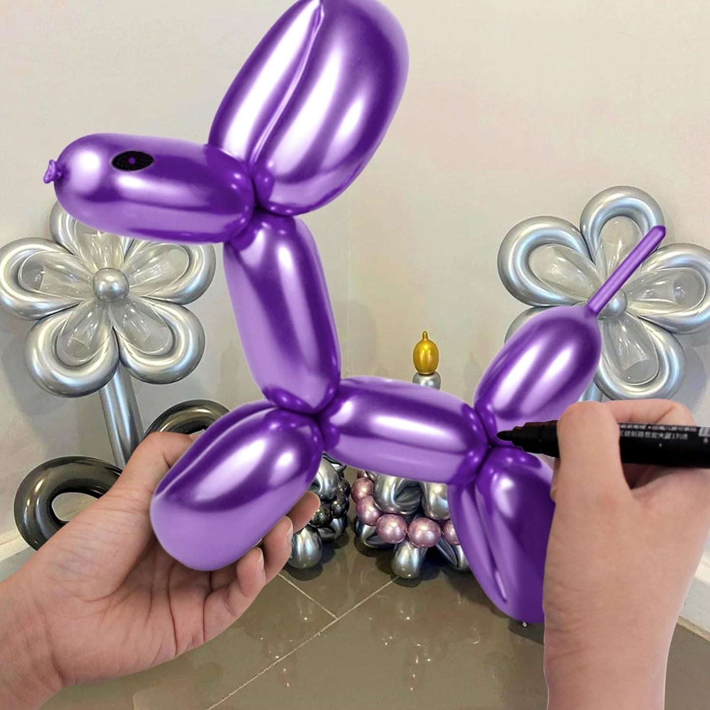 100Pcs 260 Balloons Metallic Long Balloons for balloon animals, Thickening Skinny Latex Twisting Balloon for Animals Modeling Christmas Birthday Wedding Party Decorations.(Multi)