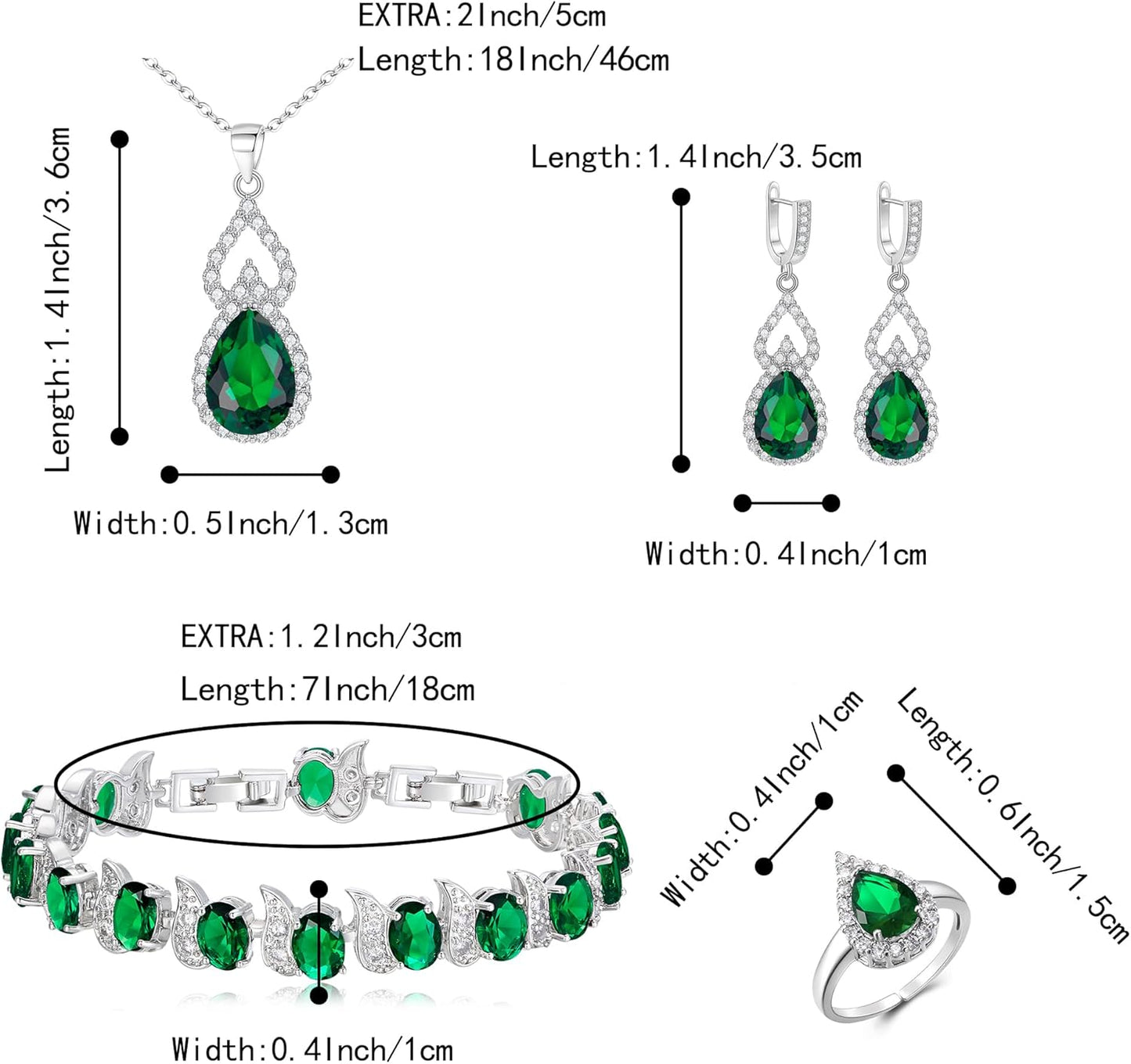 BriLove Wedding Jewelry Set for Women Bride Bridesmaid, Gorgeous Cubic Zirconia Teardrop Necklace Earrings Bracelet Adjustable Ring Jewelry Gift for Birthday/Anniversary/Mother’s Day