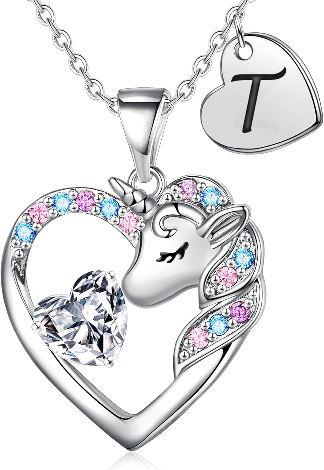 Christmas Gifts for Grandkids Kids - Colorful CZ Heart Initial Unicorn Necklace for Girls Jewelry Unicorn Birthday Gifts for Girls Stocking Stuffers for Kids