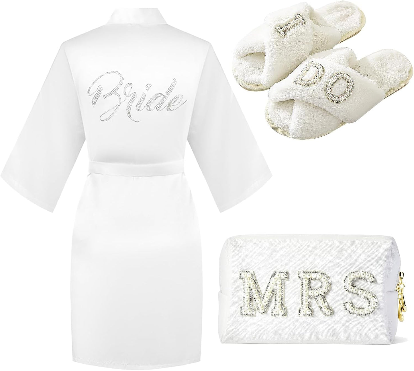 Bride To Be Gift Set - Makeup Bag, Slippers, Robe, Hair Clip - Wedding Gifts
