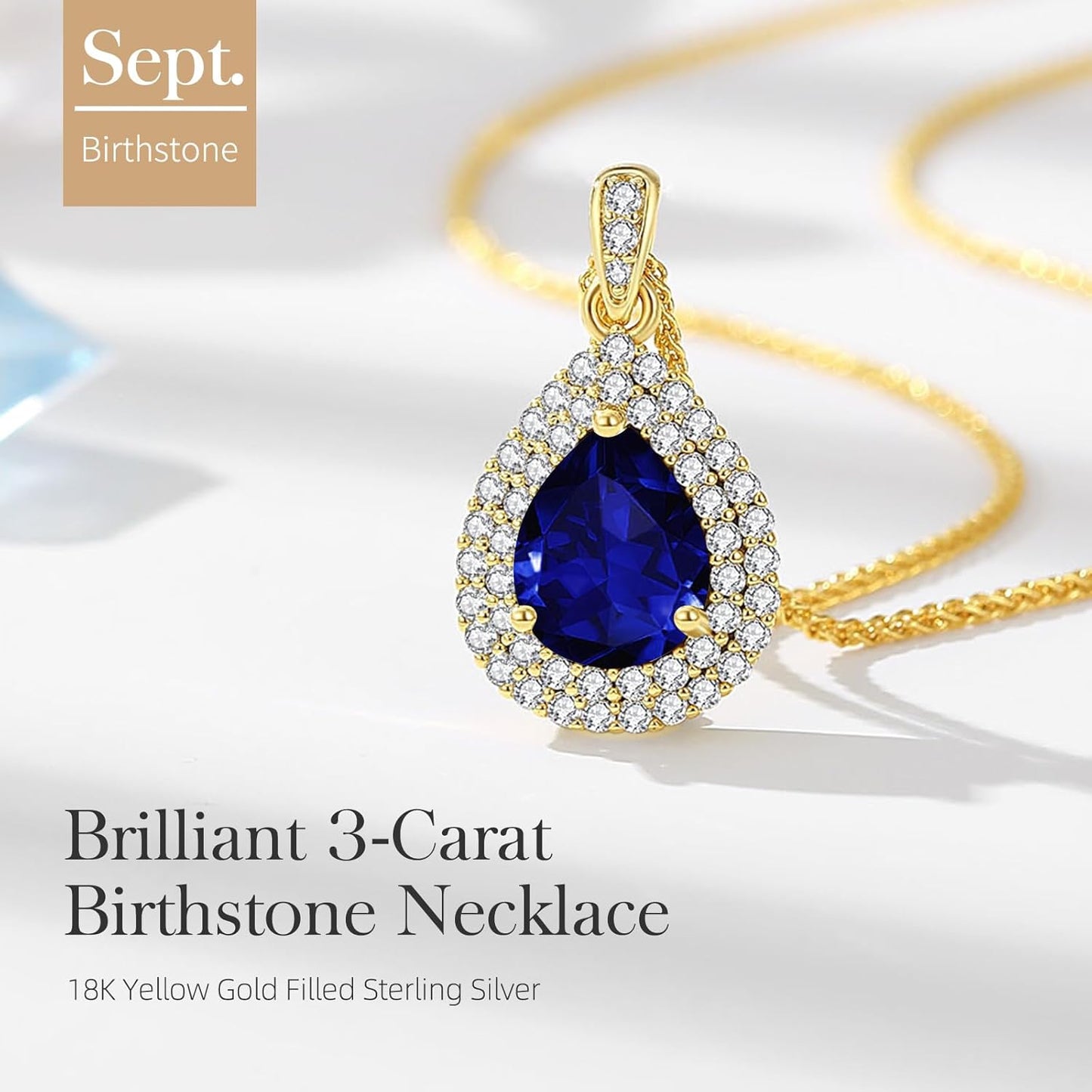 Gold Necklace for Women-Teardrop Birthstone Pendant-18K Gold Plated Chain with Light-Up Gift Box, Jewelry for Women,Anniversary Birthday Gifts for Her Wife Girlfriend Mom,Womens Jewelry