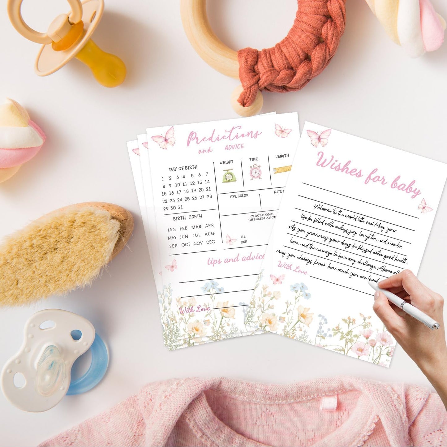 Flower Baby Shower Games, Butterfly Baby Predictions & Advice Cards for Baby Shower Games Activity, Baby in Bloom Wishes Games Cards, Advice for New Parents to Be, 30 Pcs Parties Games for Guests