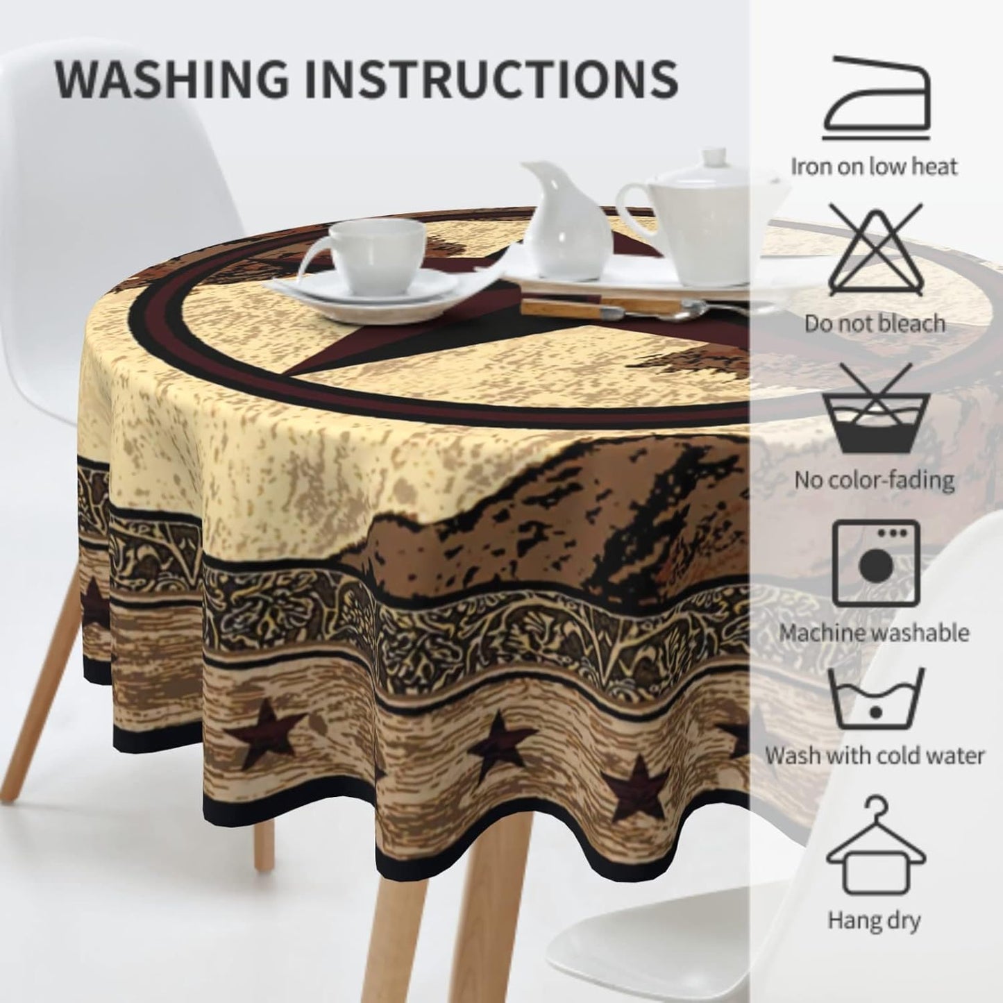 Giwawa Western Texas Star Tablecloth Round- Rustic Stars on Vintage Brown Wood Board Print- 60" Cabin Country Style Heat Resistant Table Cloth Cover for Kitchen Dining Indoor Outdoor Decor
