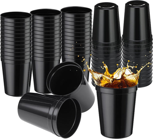 Yungyan 50 Pack 16oz Stadium Cups Reusable Plastic Cups Blank Drink Tumblers for Parties, Events, DIY Projects, 4.5 x 3.54 x 2.72 Inch (Black)