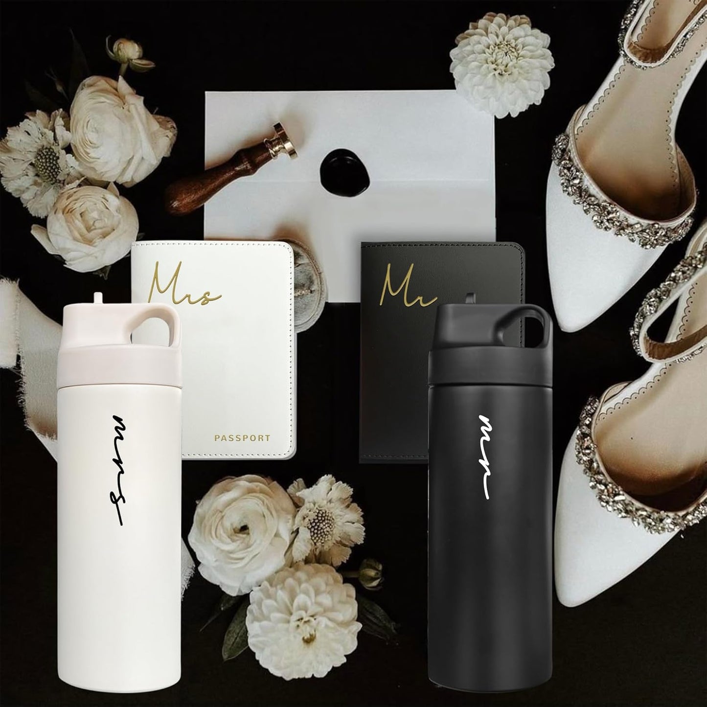 Mr and Mrs Water Bottles - Wedding Gifts for Bride and Groom - Gifts for Bridal Shower Engagement Wedding and Married Couples Anniversary