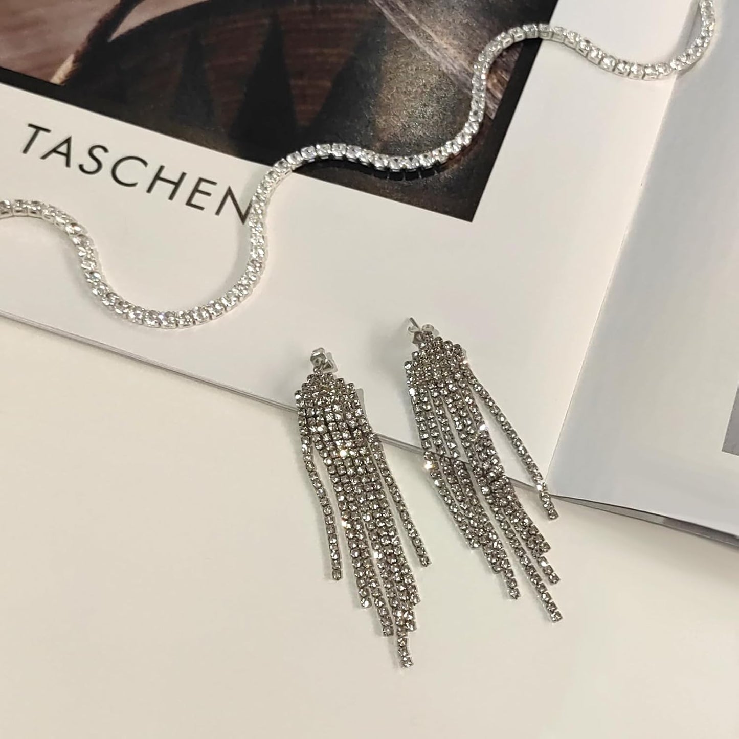 Tennis Necklace Bracelet for Women, Sterling Sliver, Dainty Chocker Necklace, Crystal Bracelet for Women, Wedding Jewelry for Bride, Sparkly Party Prom Hypoallergenic