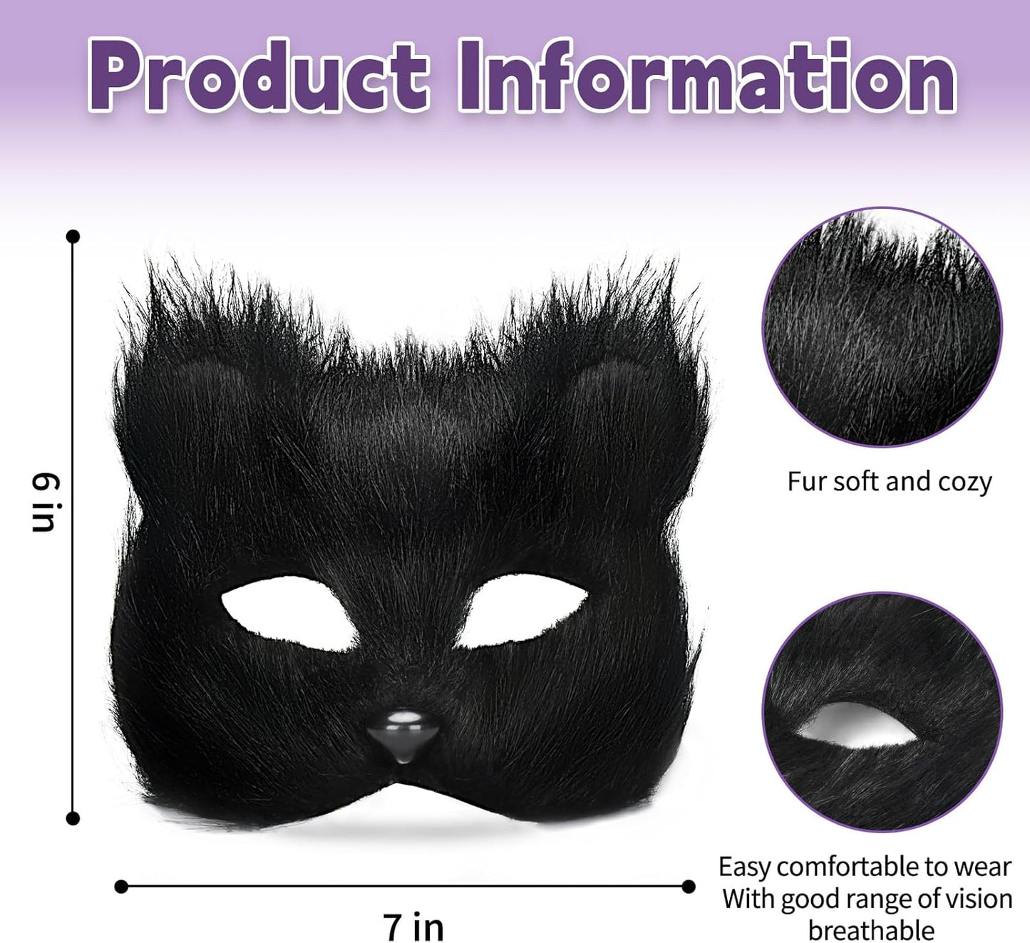 BADALU Therian Cat Mask and Tail Set for Girls - Halloween Furry Fox Mask, Wolf Tail, Cat Costume With Leather Choker - Faux Fur Cosplay Party Accessories
