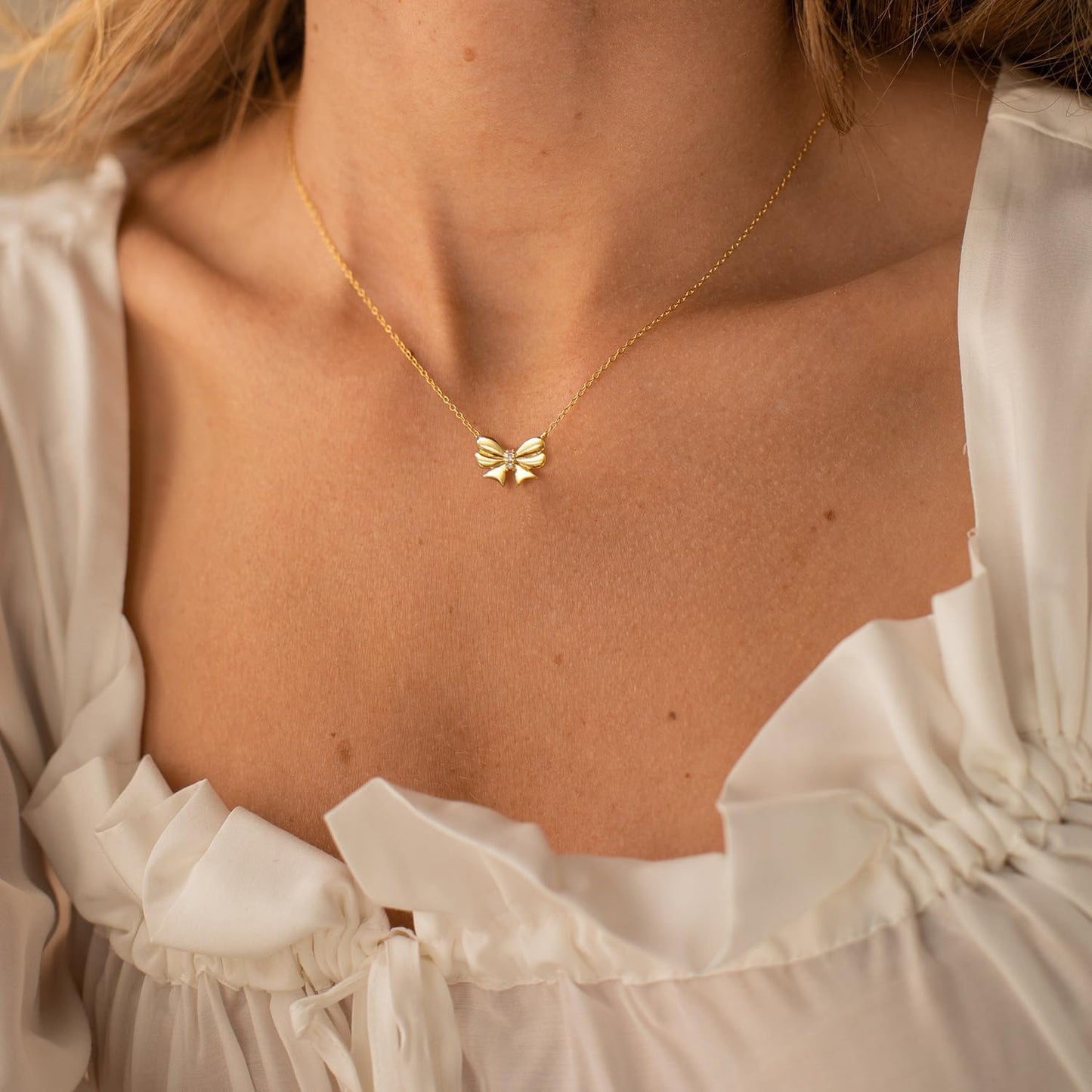 Stocking Stuffers for Women Dainty Bow Necklace 14K Gold Plated Cute Choker Small Pendant Charm Necklaces Teen Gift Trendy Stuff Personalized Jewelry Christmas Gifts
