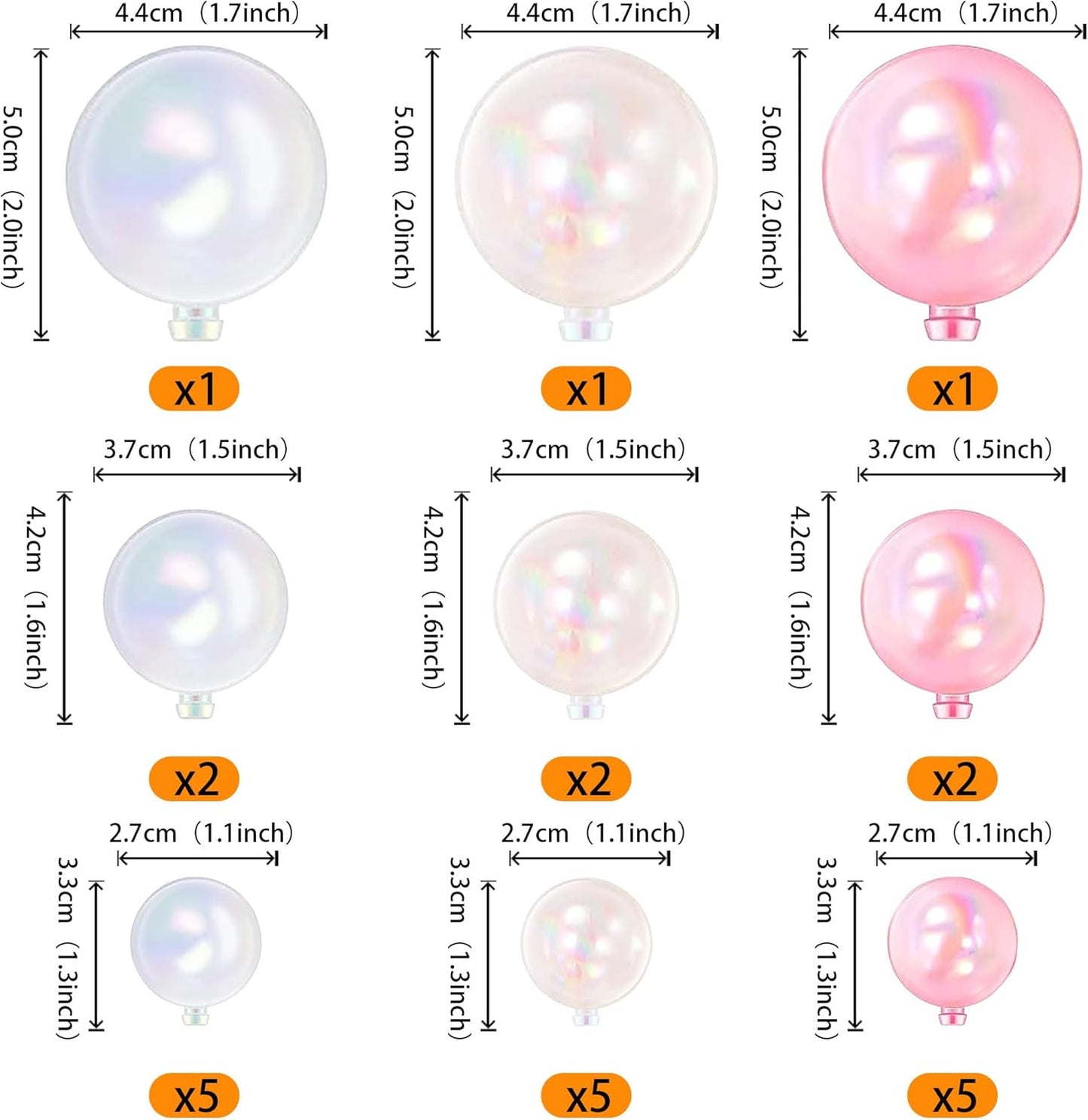 Rsstarxi 24 PCS Ball Cake Toppers - Mini Balloon, DIY Cake Inserts & Picks for Baby Shower, Wedding, Kids Parties - Clear, White, Pink Foam Balls