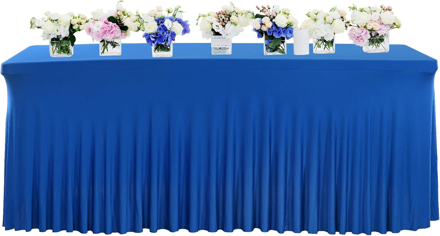 PARTISKY Royal Blue Spandex Tablecloth for 8ft Rectangle Tables, Stretchable Table Cover Skirt for Folding Tables Weddings Parties Banquets Events Trade Shows and Dessert Table