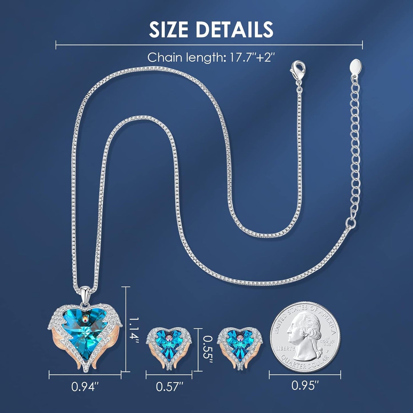 CDE Mothers Day Jewelry Set for Women, Angle Wing Heart Pendant Necklaces and Earrings with Birthstone， Birthday/Anniversary Christmas Jewelry Gift for Women Wife Her