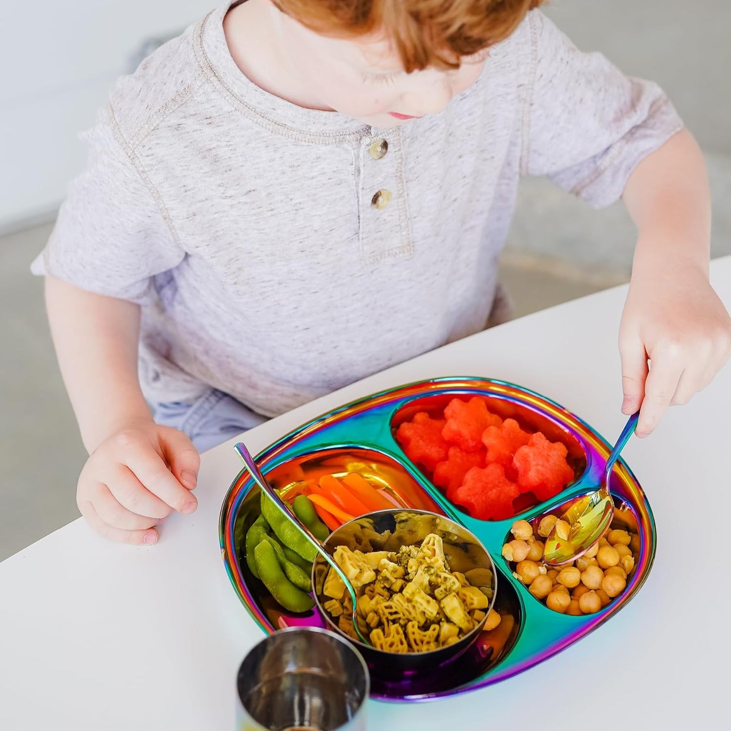 Ahimsa Stainless Steel Plates for Kids - Divided Plates for Toddlers, Pediatrician Designed, Non Toxic Toddler Plate, BPA Free & Dishwasher Safe (Rainbow Set of 4)