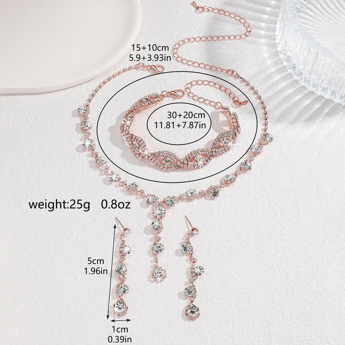 Prom Earrings Necklace Bracelet Set Elegant Crystal Rhinestone Necklace Earrings Bracelet Bridal Wedding Prom Dresses Costume Outfit Gold Jewelry Sets for Women