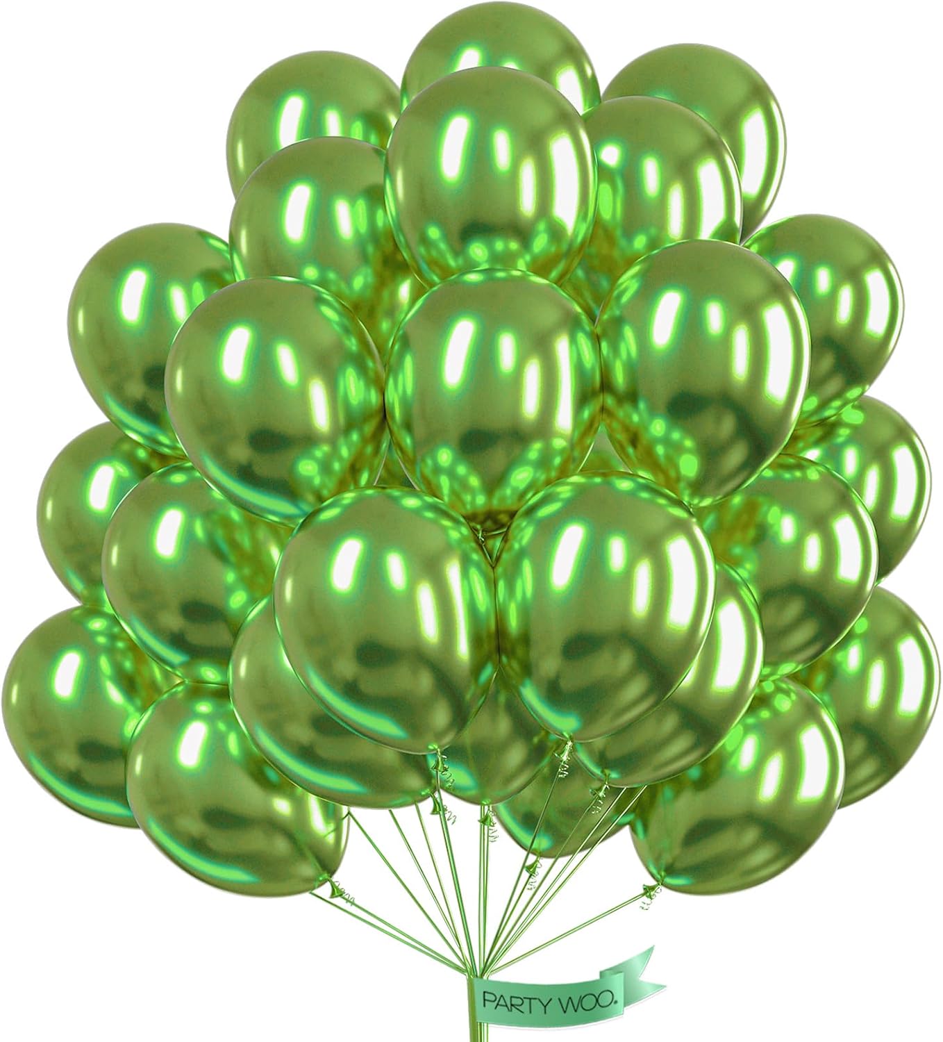 PartyWoo Metallic Green Balloons 50 pcs 12 Inch Metallic Apple Green Latex Helium Balloons for Graduation Halloween Safari Dinosaur Summer Weddings Baby Showers Birthday Party Decorations Green-G121
