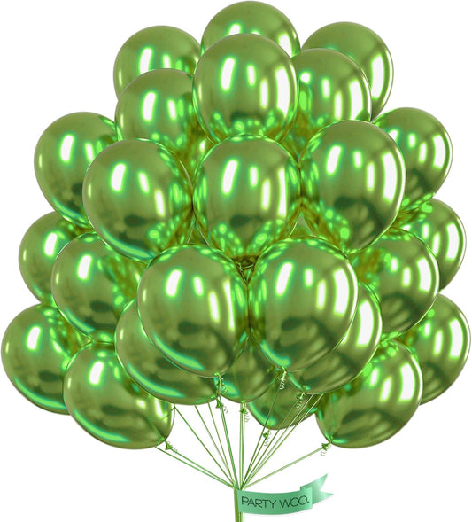 PartyWoo Metallic Green Balloons 50 pcs 12 Inch Metallic Apple Green Latex Helium Balloons for Graduation Halloween Safari Dinosaur Summer Weddings Baby Showers Birthday Party Decorations Green-G121