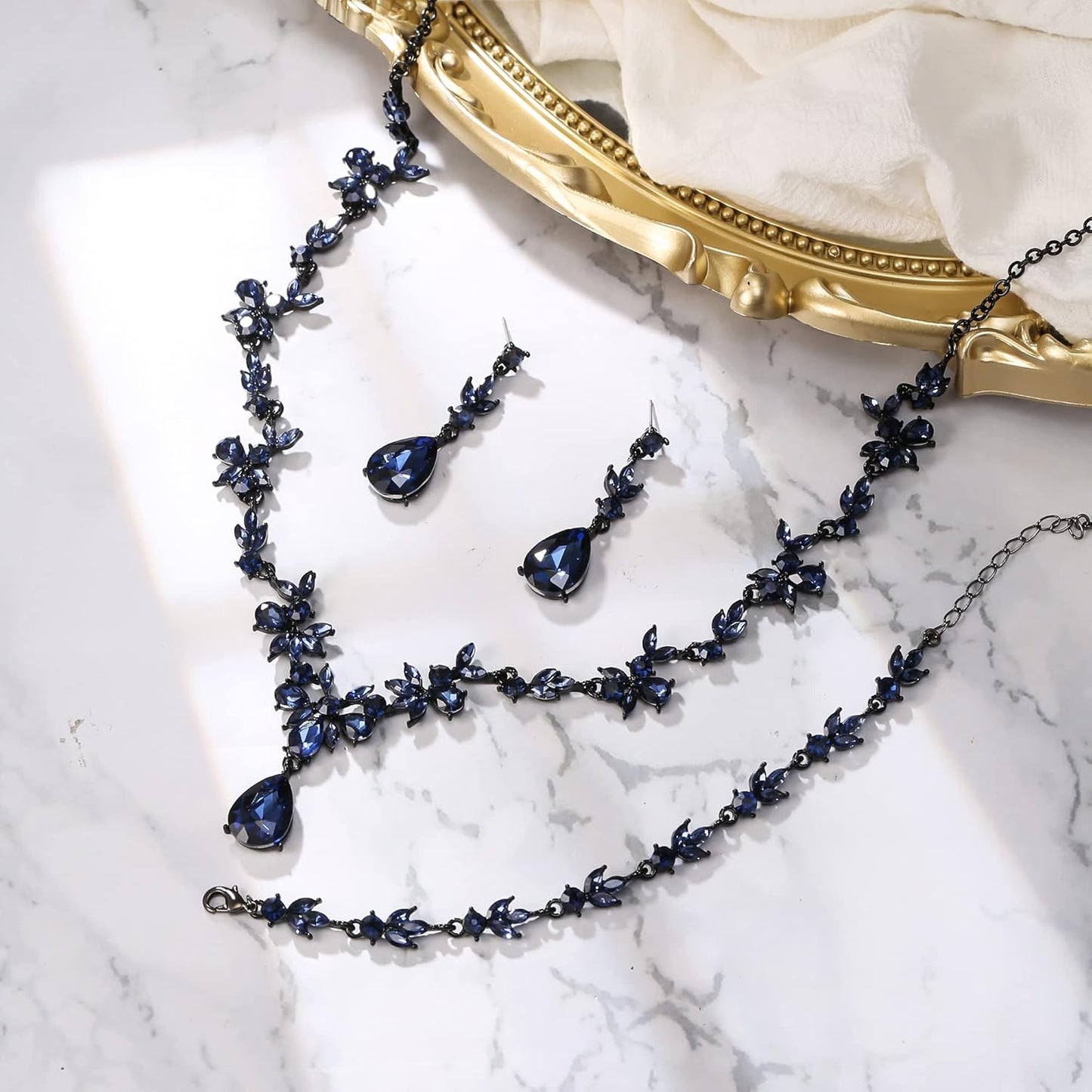 BriLove Wedding Jewelry Set for Women Bride, Y-Necklace Tennis Bracelet Dangle Earrings Crystal Teardrop Marquise Cluster for Bridal Bridesmaid