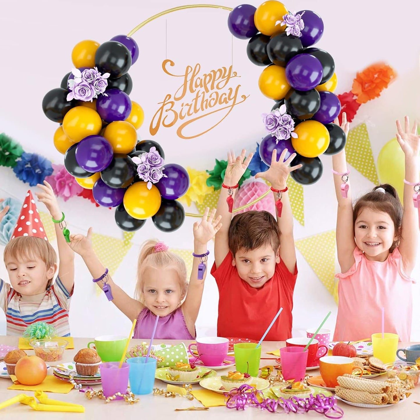 Purple, Black, Yellow 50PCS Latex Balloons for Birthday, Wedding, Baby Shower, Engagement, DIY Hula Hoop Arch Decoration