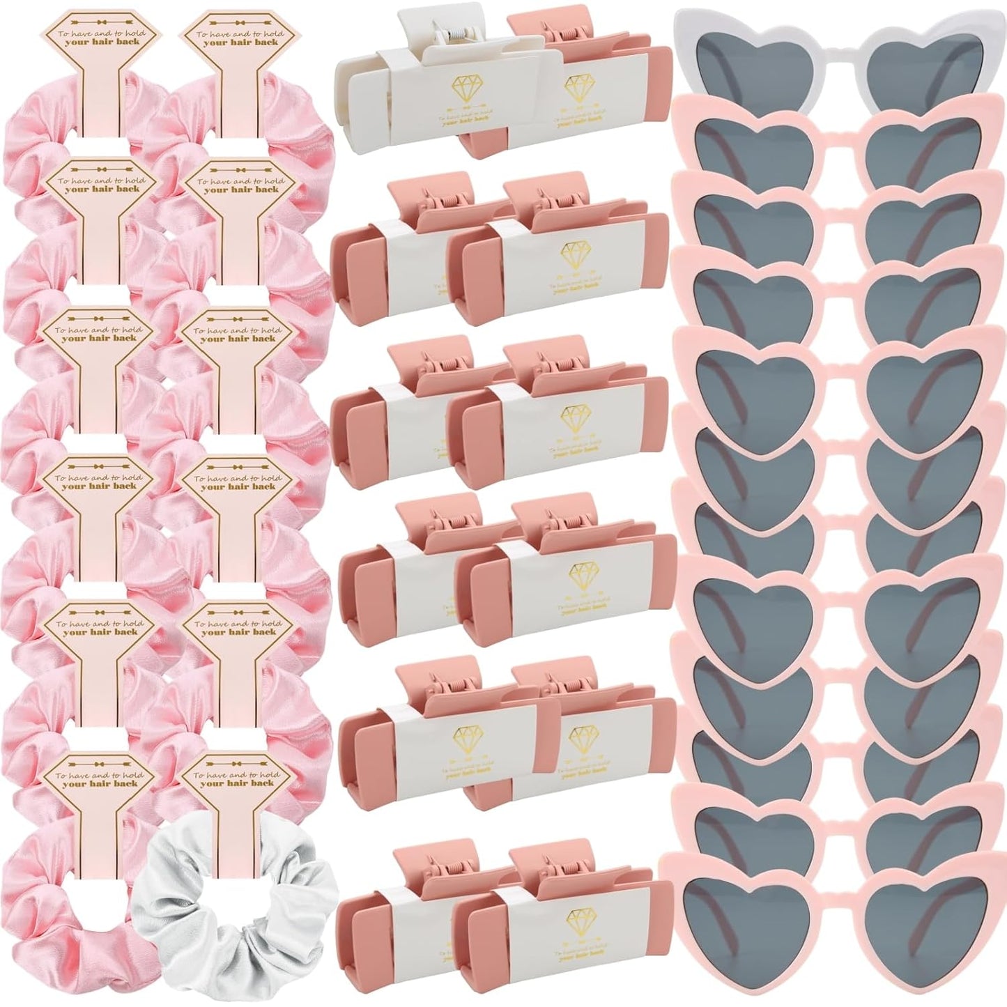 Bridesmaid Scrunchies Proposal Gifts 4.1inch square Hair Claws Bachelorette Hair Clip heart sunglasses Girls gift for Wedding Party Favors (36pcs White&Pink)
