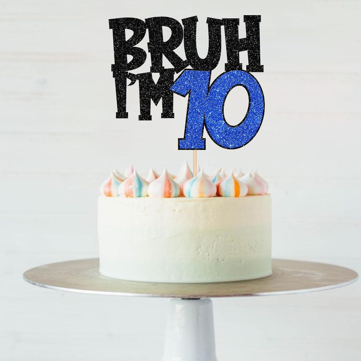 1 PCS Bruh I'm 10 Cake Topper Glitter Happy 10th Birthday Cake Pick Bro I'm 10 Cake Decoration It's My 10th Birthday Decorations for Cheers to 10 Years Old Birthday Anniversary Party Supplies Blue