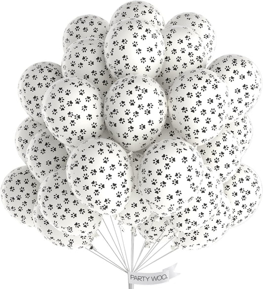 PartyWoo Paw Balloons 50 pcs 12 Inch Matte White Dog Paw Print Latex Helium Balloons for Dog Animals Theme Party Birthday Party Decorations