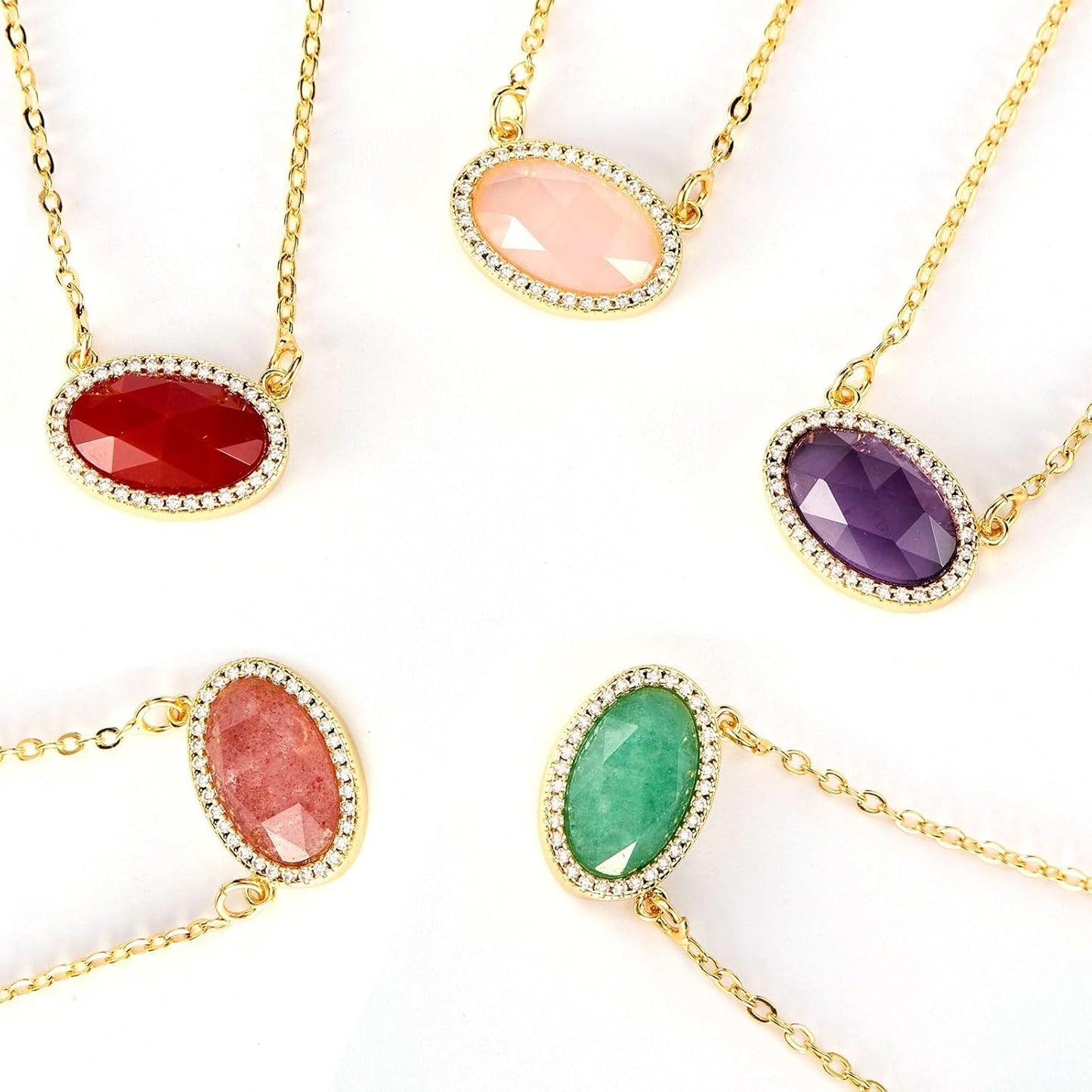 14K Gold Plated Pendant Necklace for Women Oval Cut Gemstone Crystal Pendant Necklaces Birthday Gifts for Women Mom Wife Friends
