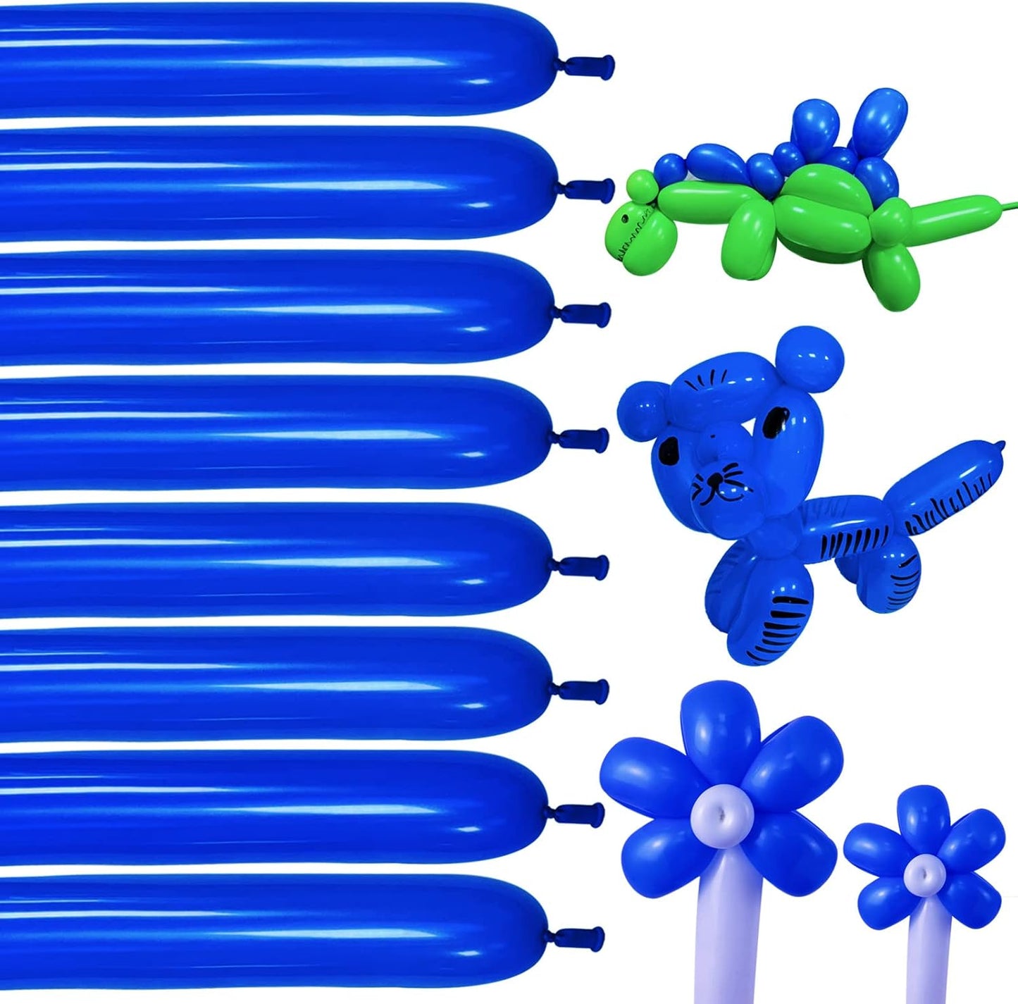 Blue Long Skinny Balloons，Blue Balloons Shiny Thick Latex,Blue 260 Long Balloons for Balloon Animals,Dark Blue 260 Balloons