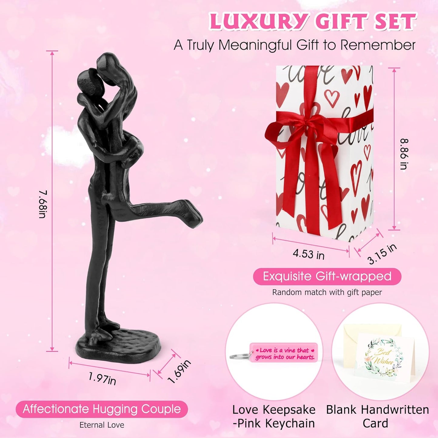 Loving Couple Iron Sculpture, Black Metal Couple Statue in Love, Wedding Anniversary Romantic Gifts for Wife Husband Girlfriend Boyfriend Women Men, Birthday Gifts for Wife Girlfriend