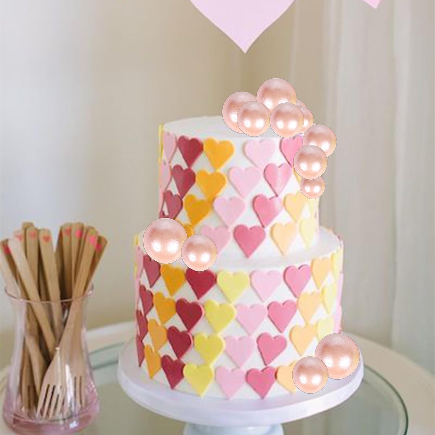 24 PCS Ball Cake Toppers Balls Cupcake Toppers Insert Foam Ball Shaped Cake Picks Mini Balloon Cake Decoration for Wedding Baby Shower Birthday Party Cake Decorations Supplies Rose Gold