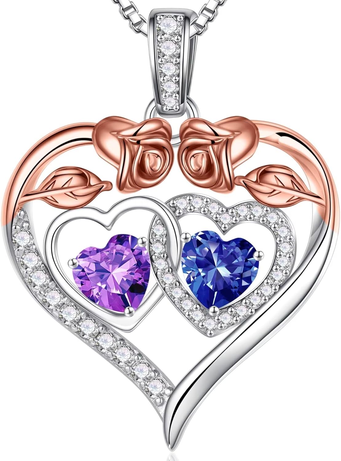 Iefil Double Birthstone Necklace Gifts for Wife Girlfriend Her Women, Birthstone Jewelry Gemstone Valentines Birthday Gifts for Her Women Wife Mom Grandma