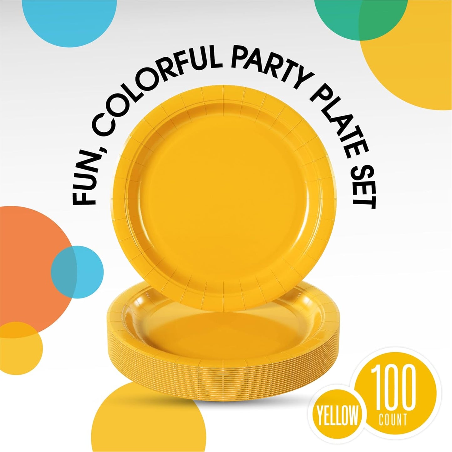 Exquisite Yellow Paper Plates Disposable Heavy Duty 10 Inch Yellow Disposable Plates For Party 100 Pcs Heavy Duty Paper Plate 350 GSM, Birthday Party Supplies Plate Set