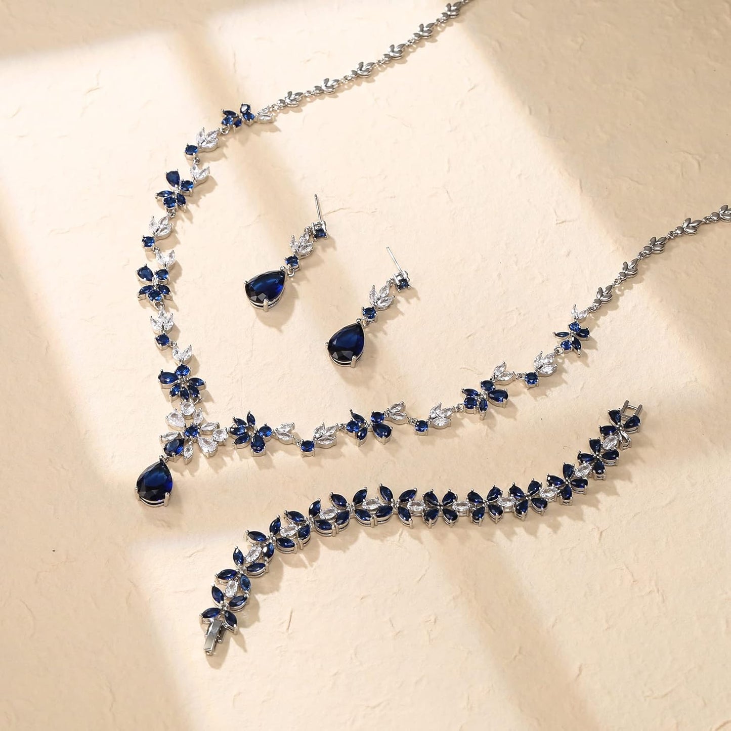 Crysdue Wedding Jewelry Set for Women, Floral Leaf Vine Teardrop Necklace Dangle Earrings Bracelet and Hair Comb, Cubic Zirconia Elegant Party Prom Jewellery for Bridal Bridesmaid