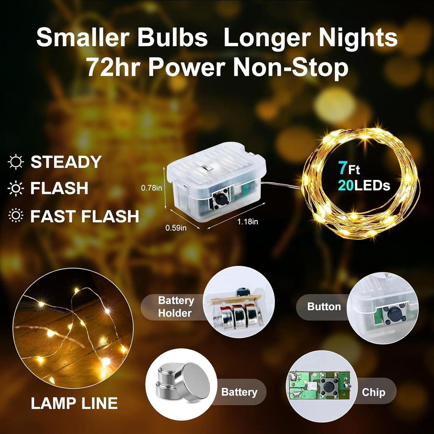 Aogist 12 Pack Fairy Lights 3 Modes 7ft 20 LED Waterproof,Battery Operated Silver Wire Firefly Starry Moon Mini String Lights for Mason Jars Christmas DIY Crafts Wedding Party Bedroom,Warm White