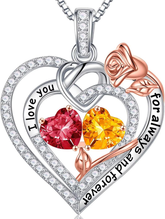 Iefil Christmas Gifts for Wife Women - 925 Sterling Silver Double Birthstone Necklace, Anniversary Birthday Gifts for Women, Jewelry Gift for Wife Girlfriend Mom Her