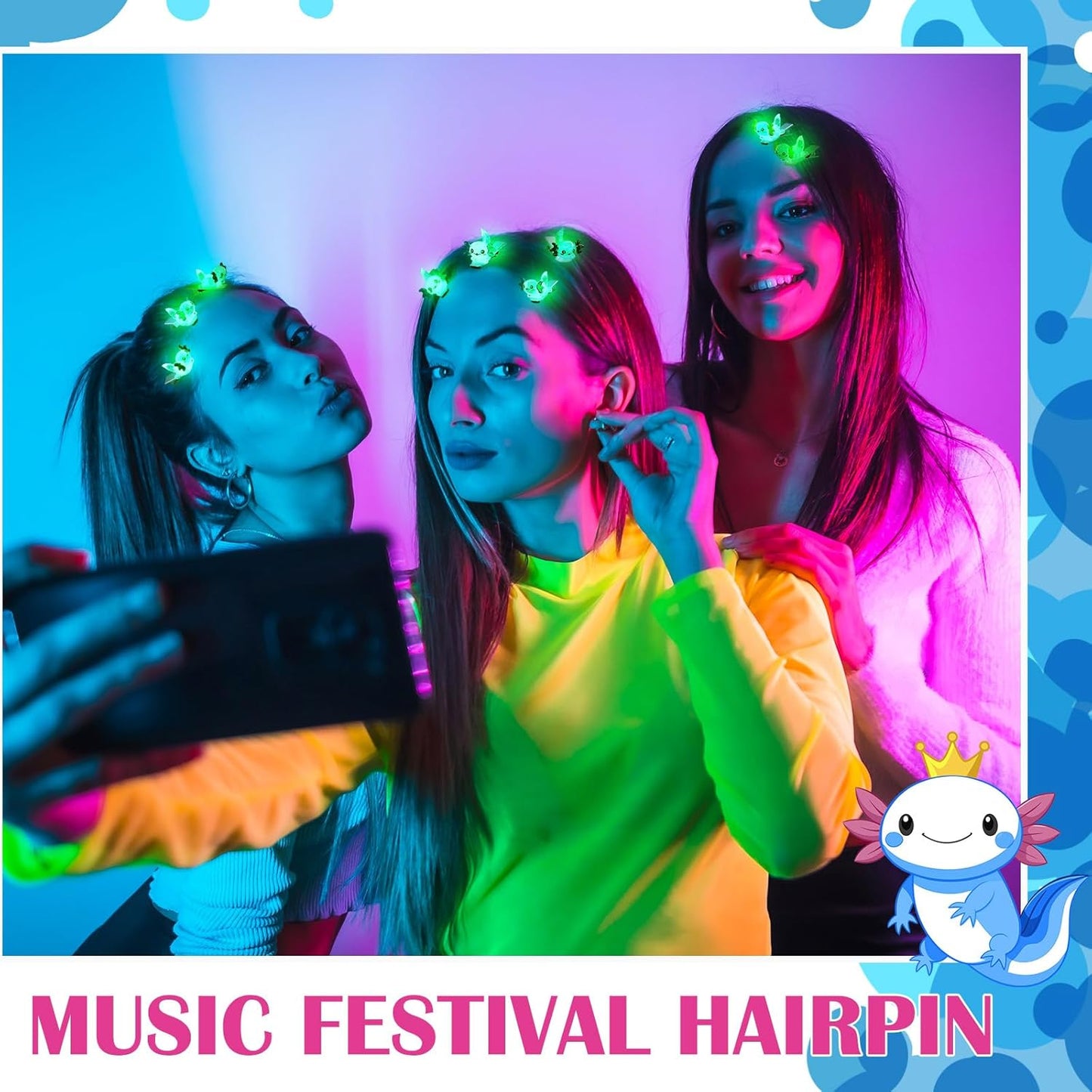 30 Pcs Mini Glow Hair Clips Girls Rave Hair Clips for Women Christmas Music Festival Holiday Party Supplies (Axolotl)