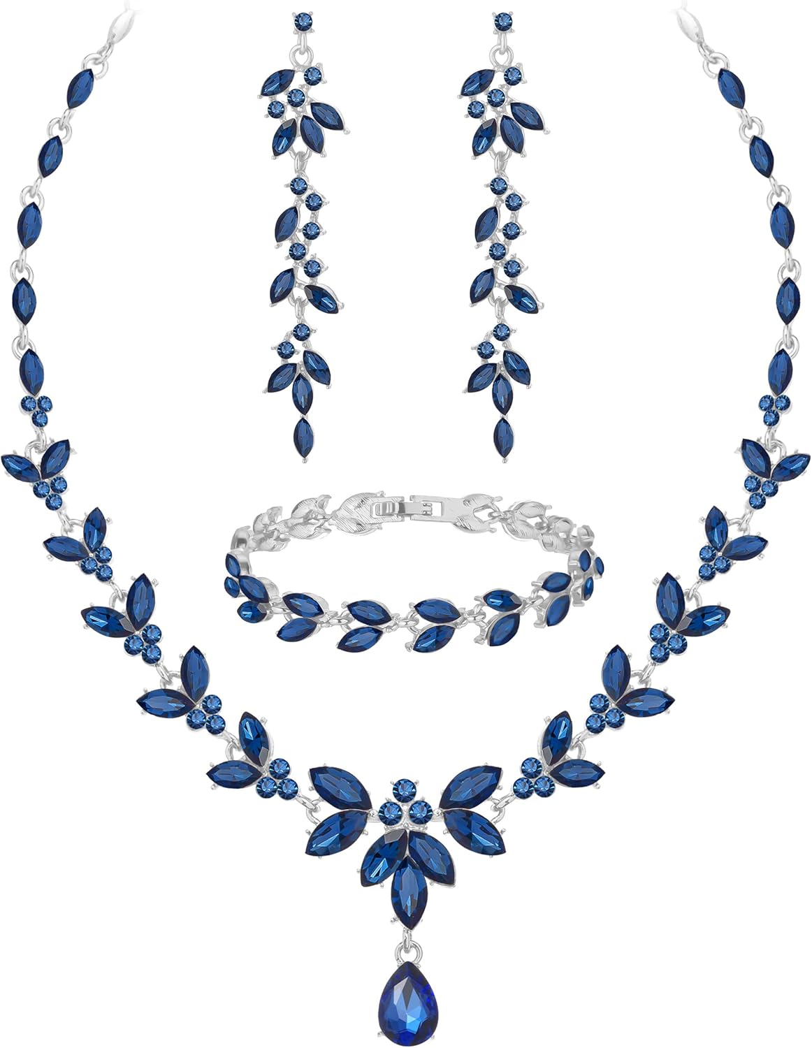 Wedding Jewelry Sets for Bride Bridesmaid Bridal Jewelry Set for Women Wedding Crystal Necklace Earrings Bracelet Set for Party Prom Jewelry